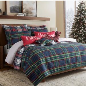 🆕 PB Style Christmas Tartan Plaid Quilt Stewart Print in King Bedding SET shams